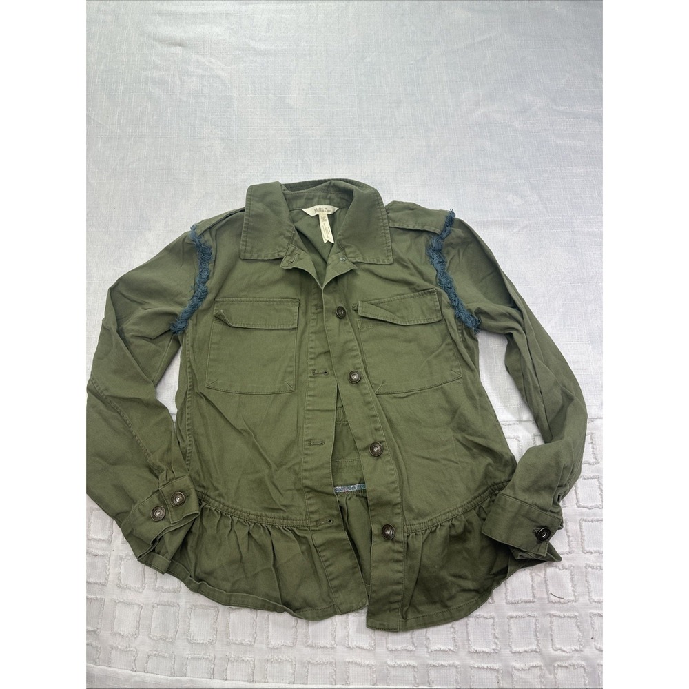 MATILDA JANE Womens XS Floral Patchwork Military Jacket Green Fringe Boho Chic